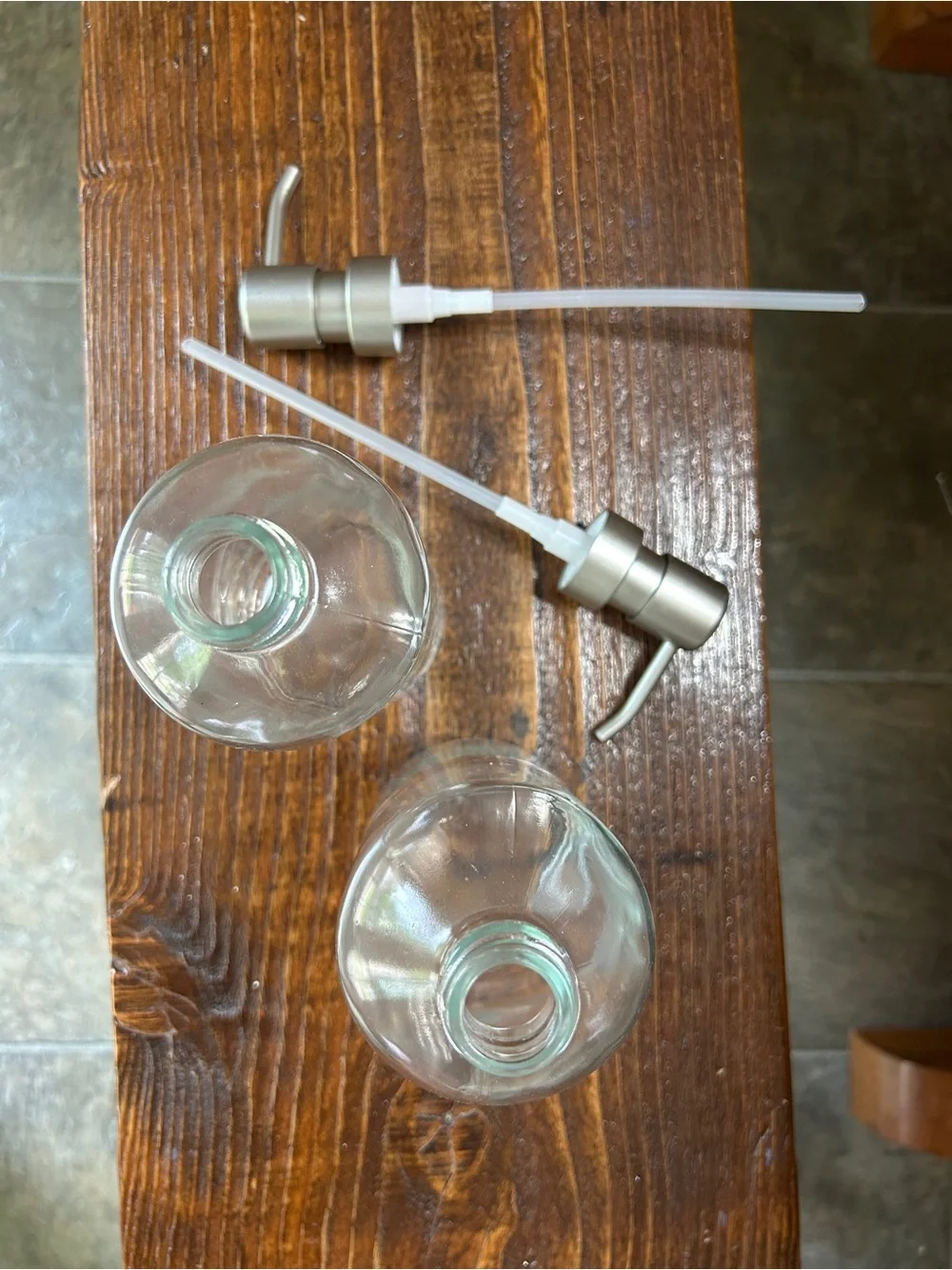 Clear Glass Soap Dispenser Bottles with Silver Pumps - Set of 2